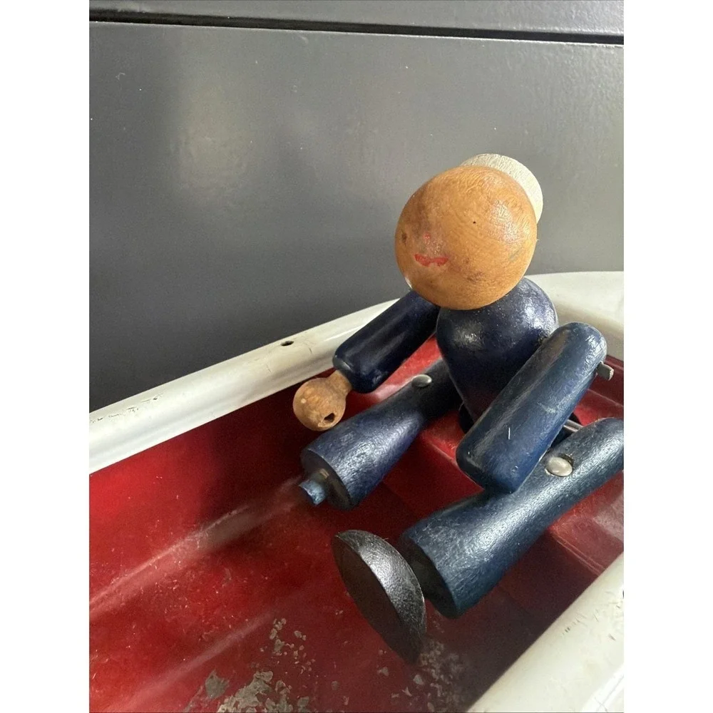 Woodette Coast Guard Pressed Steel Wood Figure Toy Rowboat PARTS or REPAIR ONLY